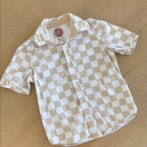 C&C CALIFORNIA Checkered Short Sleeve Shirt - Beige and White Small